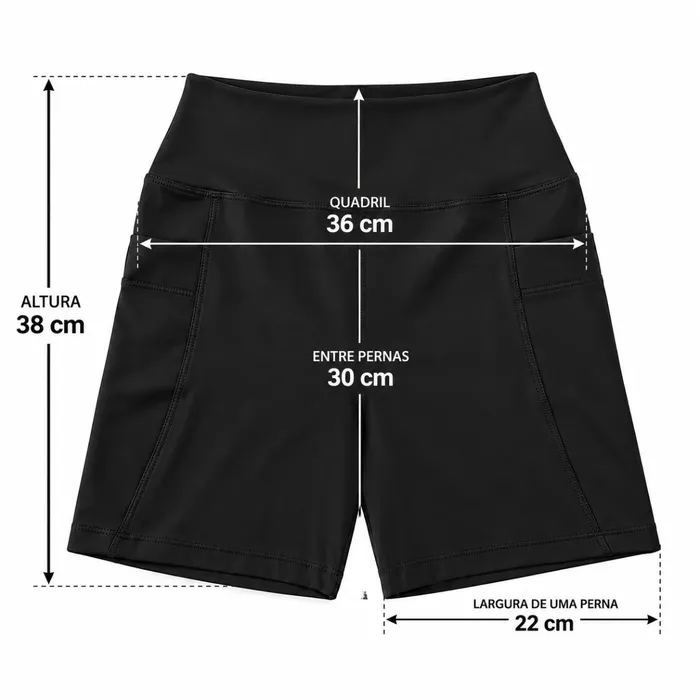Short Meia Coxa Poliamida Preto Liso Tamanho G