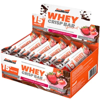 Whey Crisp Bar Gourmet c/ 12 unidades New Millen - Sabor Fondue de Morango