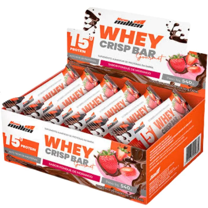 Whey Crisp Bar Gourmet c/ 12 unidades New Millen - Sabor Fondue de Morango