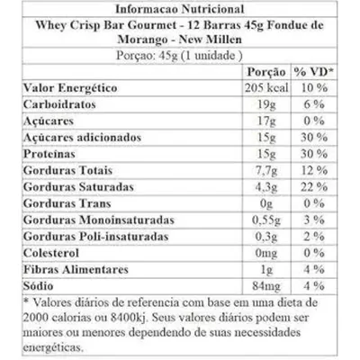 Whey Crisp Bar Gourmet c/ 12 unidades New Millen - Sabor Fondue de Morango