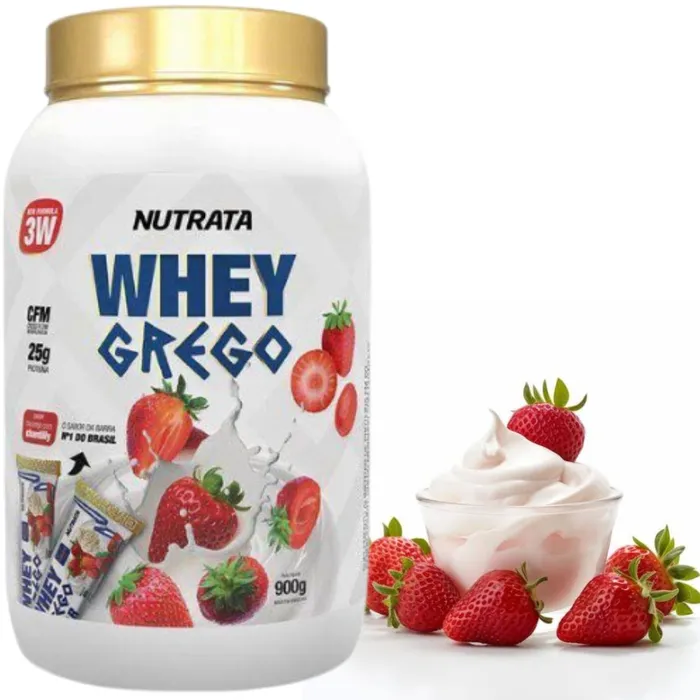 Whey Grego Nutrata 900g- Sabor Morango com Chantilly