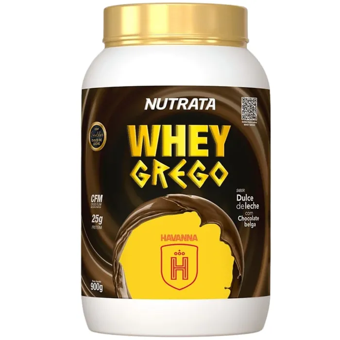 Whey Grego Nutrata 900g- Sabor Doce de Leite Havanna com Chocolate Belga