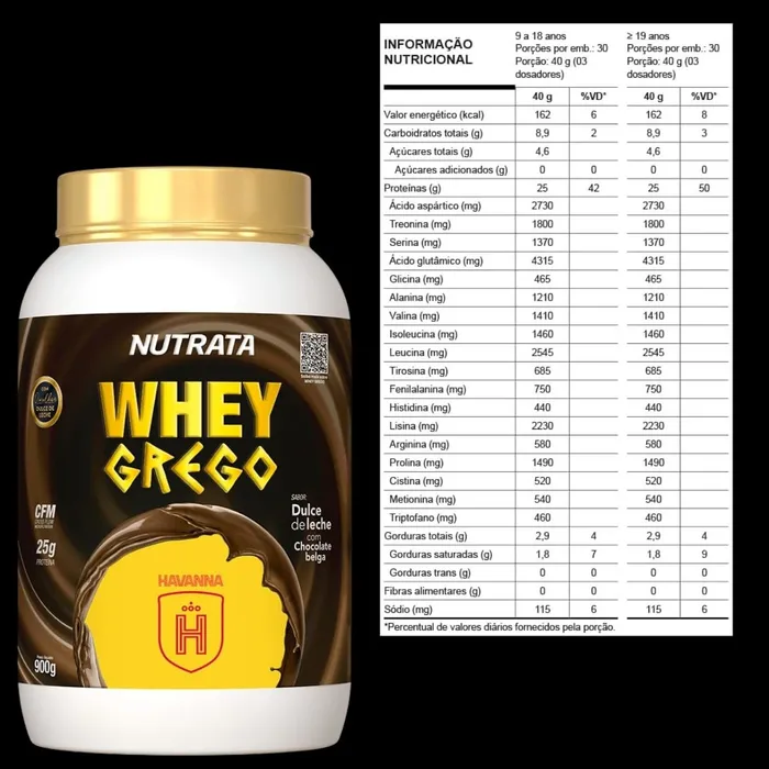 Whey Grego Nutrata 900g- Sabor Doce de Leite Havanna com Chocolate Belga