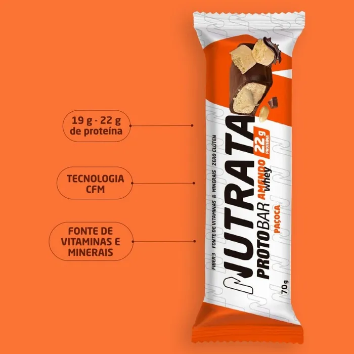 Barra Proteica Nutrata Protobar Sabor Paçoca - Display c/ 9 Unidades