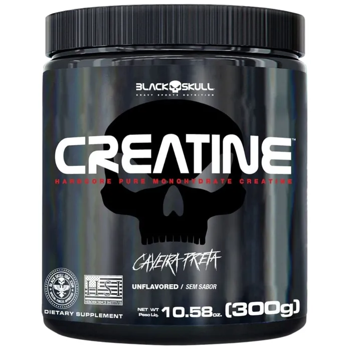 Creatina Pura Black Skull Sem Sabor - Pote 300g