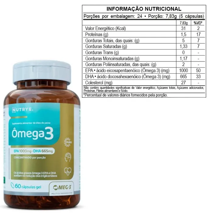 Omega 3 Nutrye 60 Cápsulas - EPA 1000mg. DHA665_MEG 3