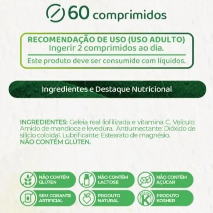 Vitamina C + Geléia Real Liofilizada - 60 Comprimidos