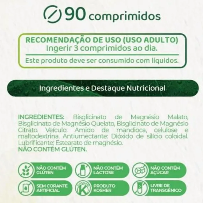 Magne 3 - 90 Comprimidos: Magnésio Quelato Citrato + Malato + Bisglicinato