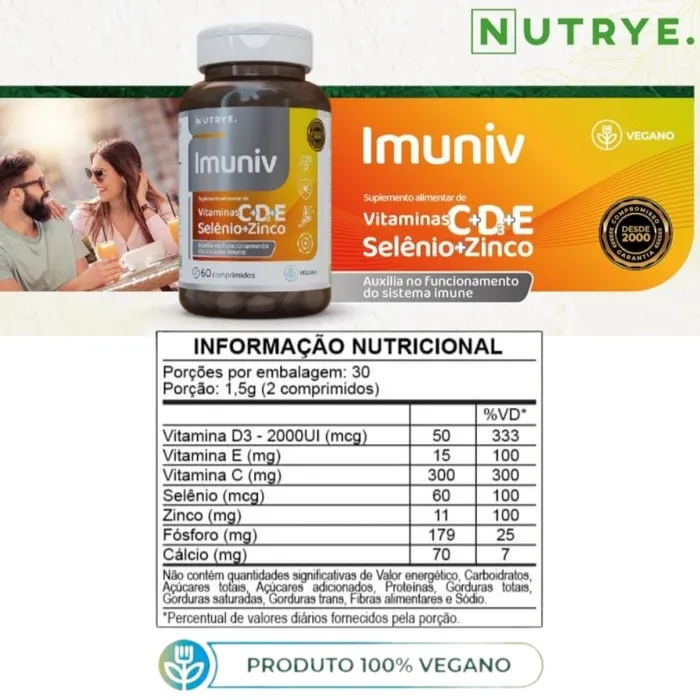 Vitamina C + D + E + Selênio + Zinco - 60 Comprimidos