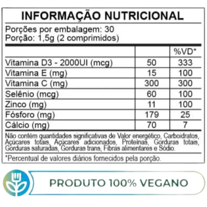 Vitamina C + D + E + Selênio + Zinco - 60 Comprimidos