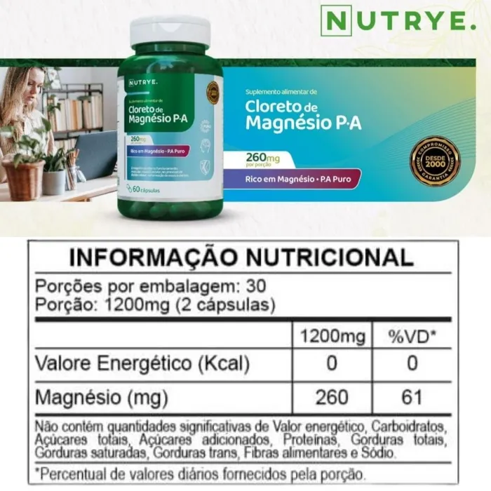 Cloreto de Magnésio P.A Nutrye - 60 Cápsulas