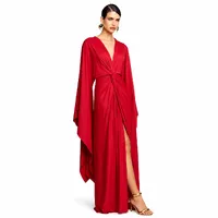 Vestido De Festa De Manga Longa Decote V Vermelho Ramona - imagem 2