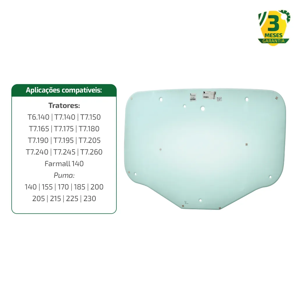 Vidro Janela Traseira Aplicável em Tratores New Holland e Case - 87744542