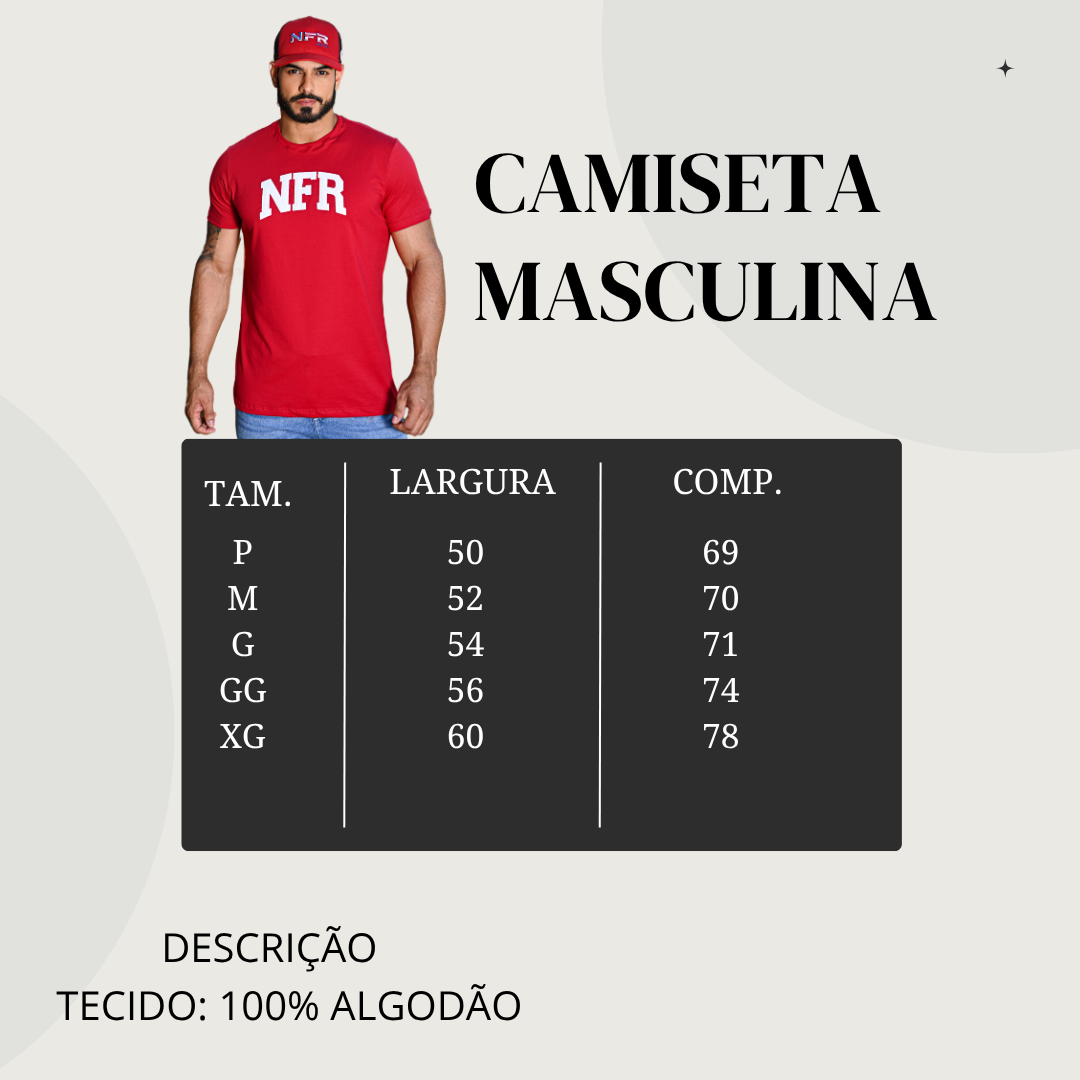 Tabela de medidas camisetas masculinas