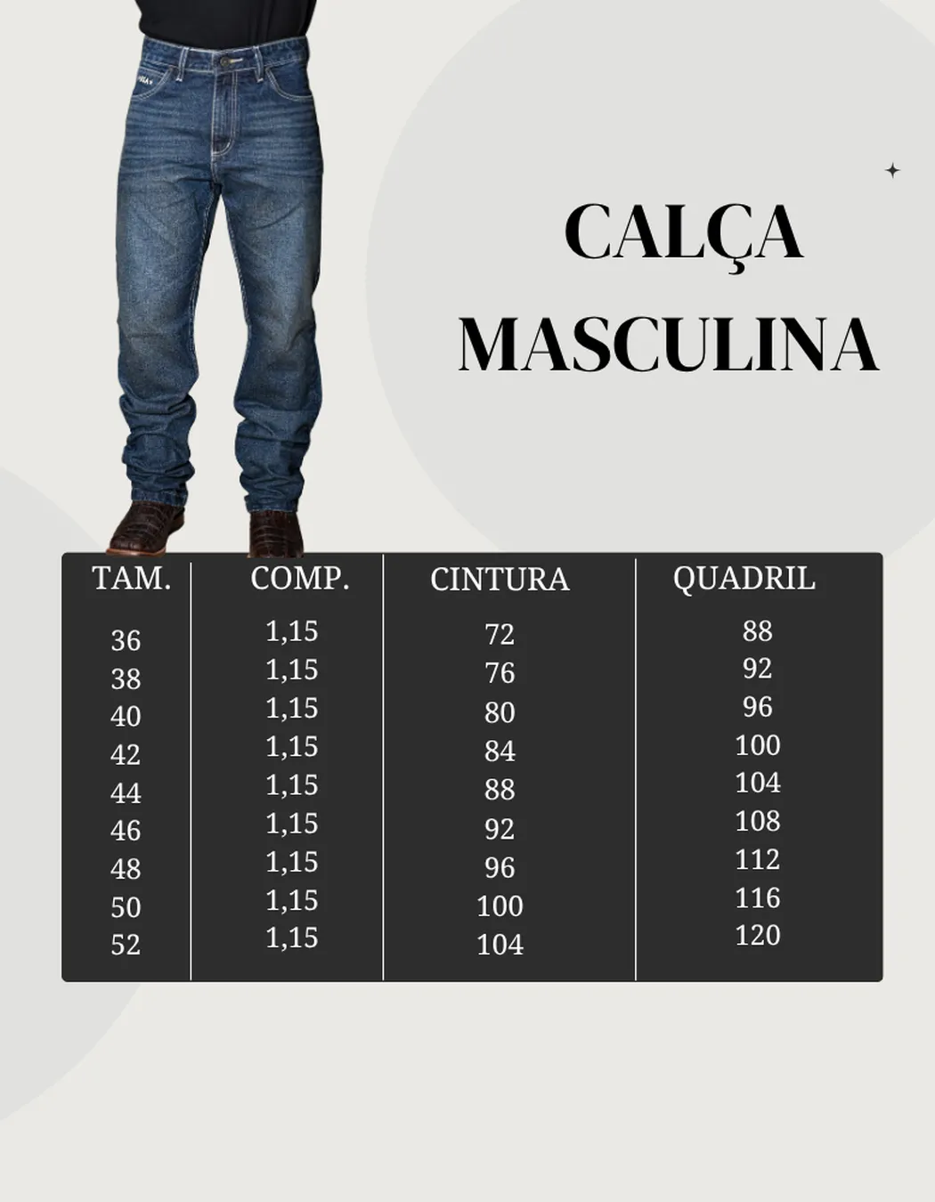 Tabela de Medidas Calça Masculina