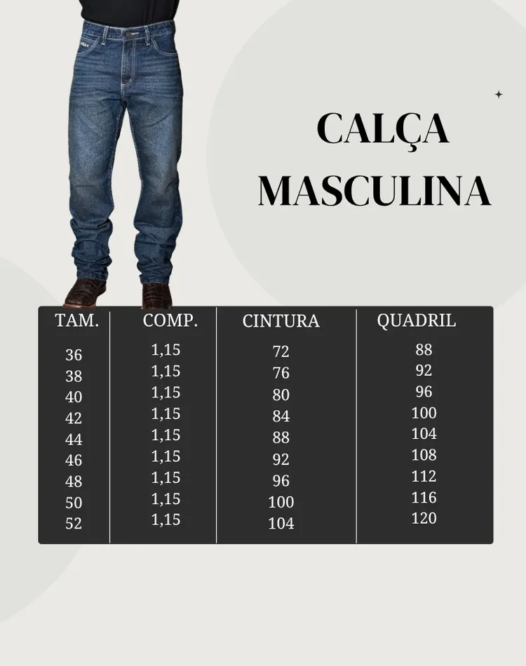 Tabela de Medidas Jeans