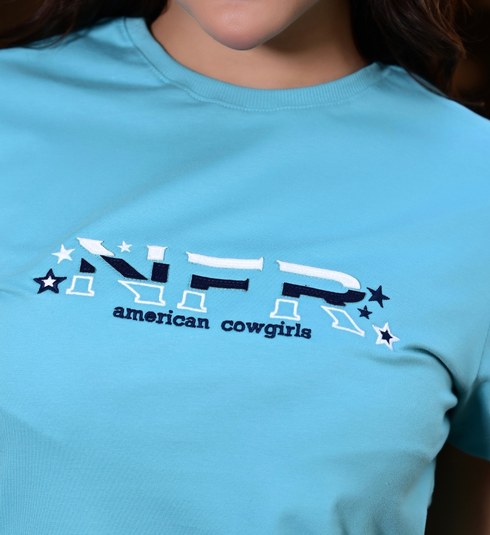 Camiseta Feminina Azul Claro Bordada NFR