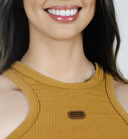 Blusa Regata Feminina Caramelo Bordada