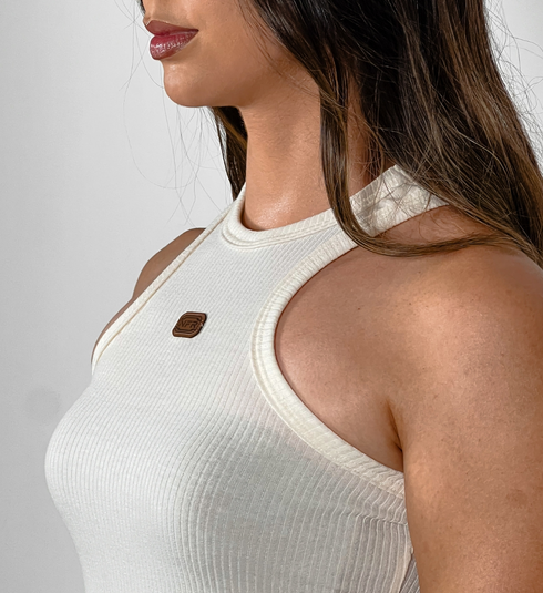 Blusa Regata Feminina Off White Bordada 