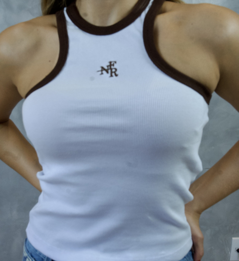 Blusa Regata Feminina Branca/Marrom Silkada NFR