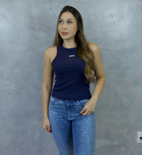 Blusa Regata Feminina Azul Marinho Silkada 