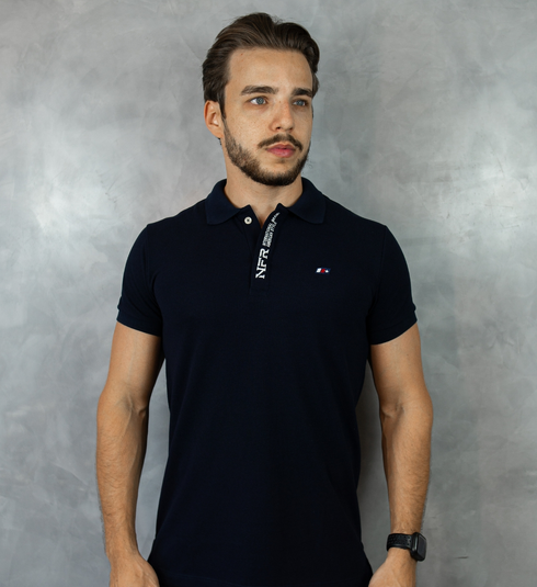 Camiseta Polo Masculina Azul Marinho Bordada – Linha Exclusiva NFR