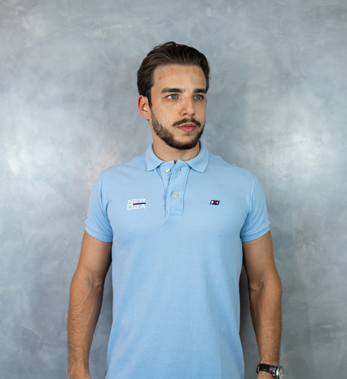 Camiseta Polo Masculina Azul Claro Bordada – Linha Exclusiva NFR