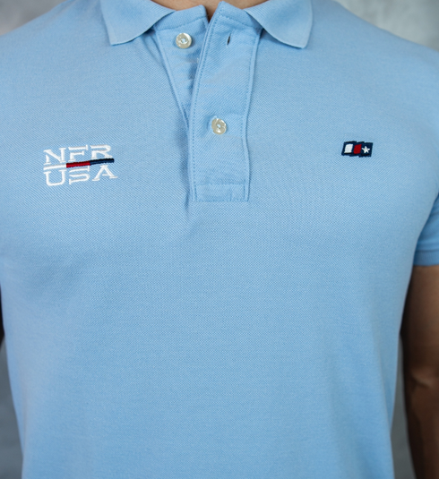 Camiseta Polo Masculina Azul Claro Bordada – Linha Exclusiva NFR