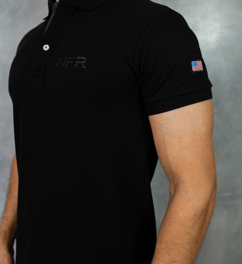 Camiseta Polo Masculina Preta Bordada – Linha Exclusiva NFR
