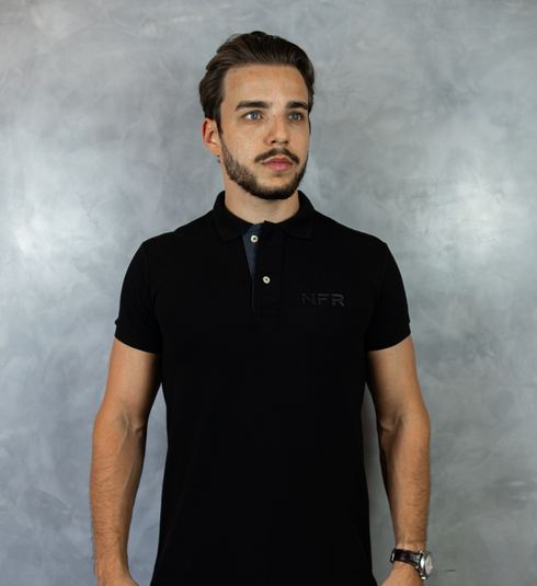 Camiseta Polo Masculina Preta Bordada – Linha Exclusiva NFR