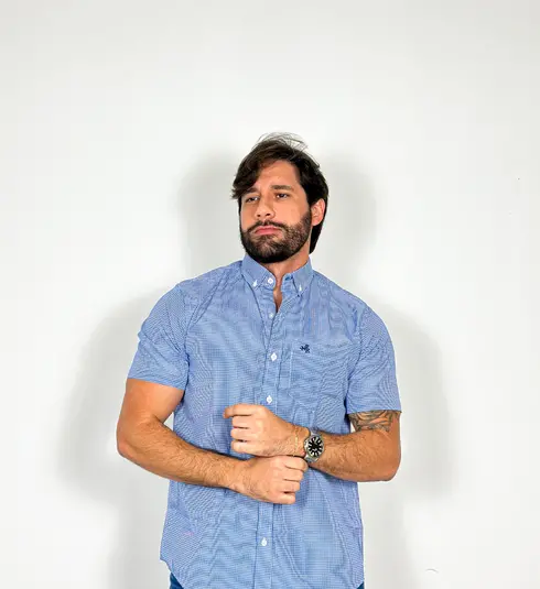 Camisa Manga Curta Comfort Azul Xadrez NFR