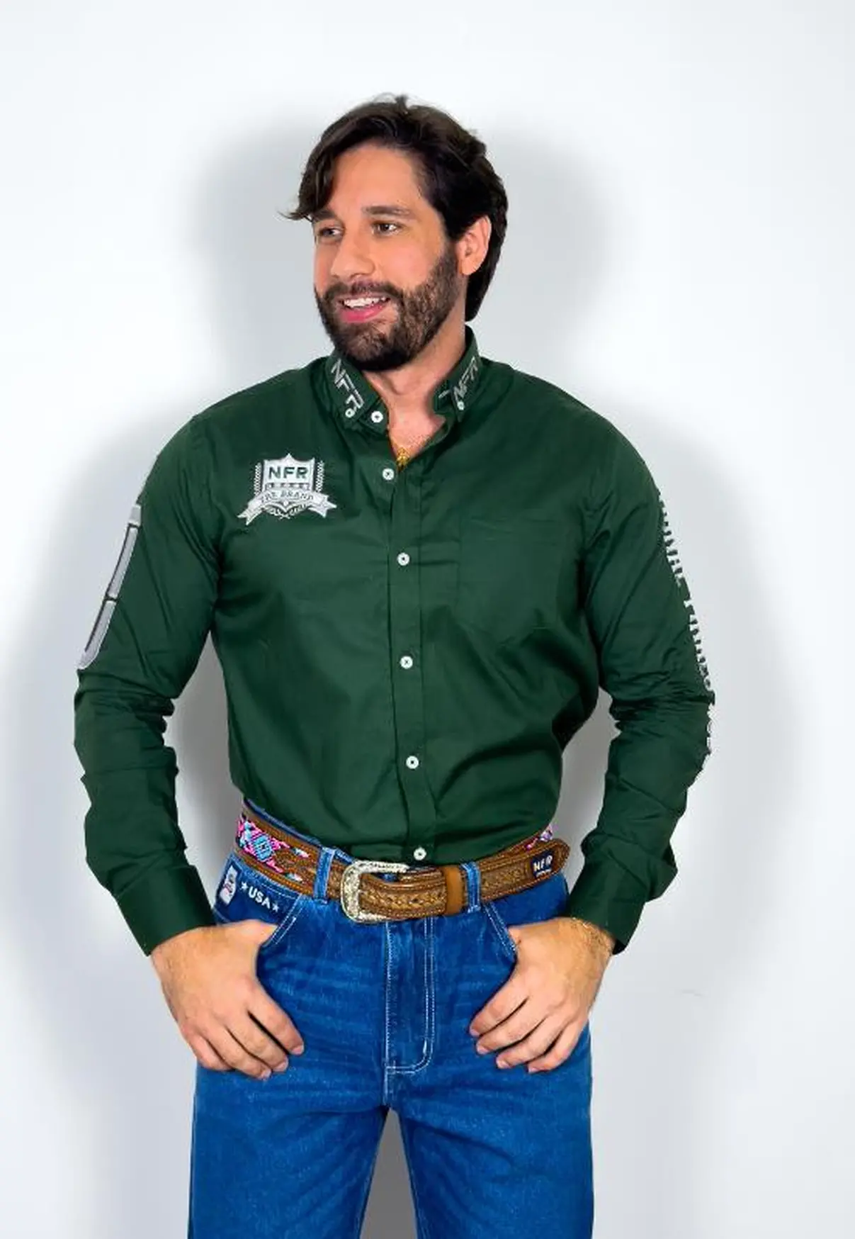 Camisa Bordada NFR Rodeo – Verde