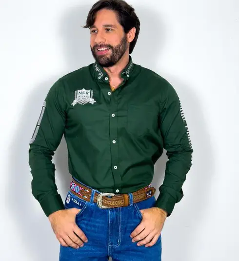 Camisa Bordada NFR Rodeo – Verde