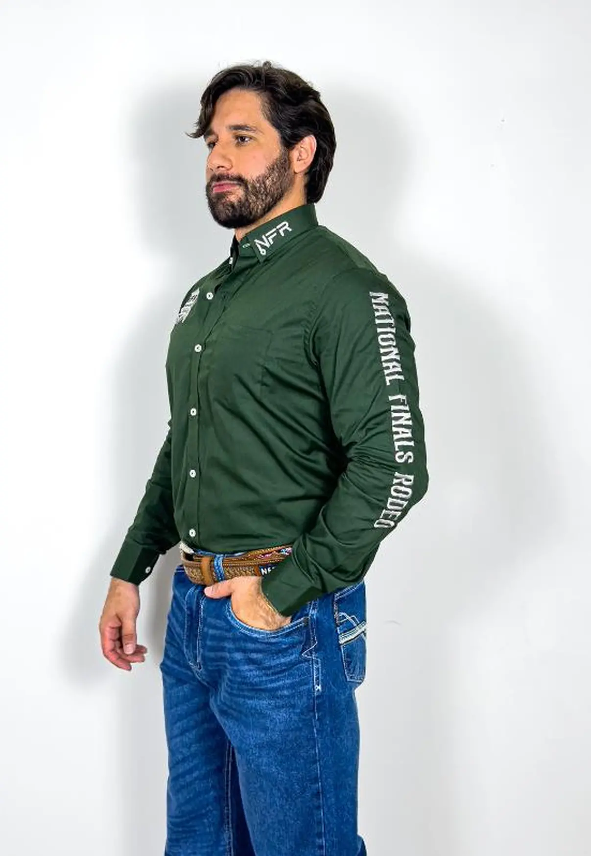 Camisa Bordada NFR Rodeo – Verde