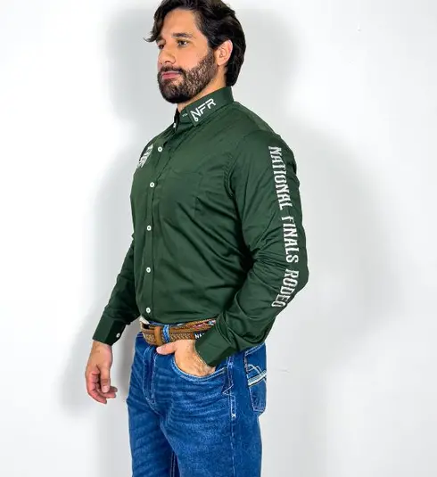 Camisa Bordada NFR Rodeo – Verde