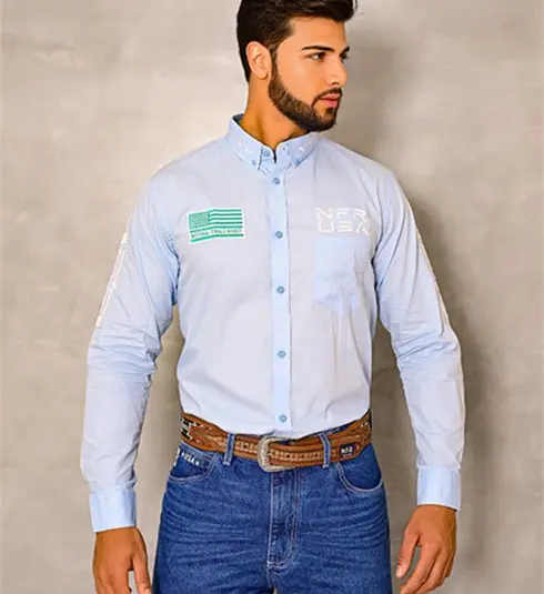 Camisa Masculina NFR Bull – Azul Claro