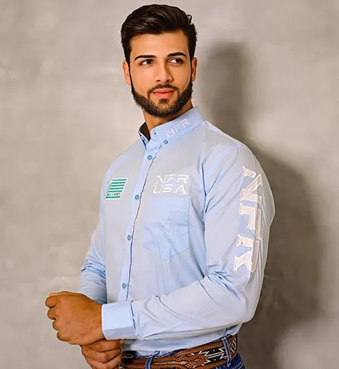 Camisa Masculina NFR USA Bull – Azul Claro