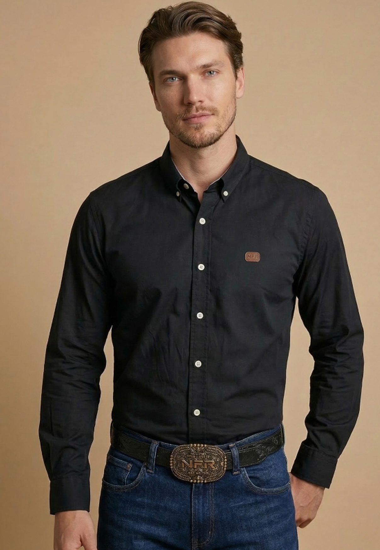 Camisa Masculina NFR Preta Slim