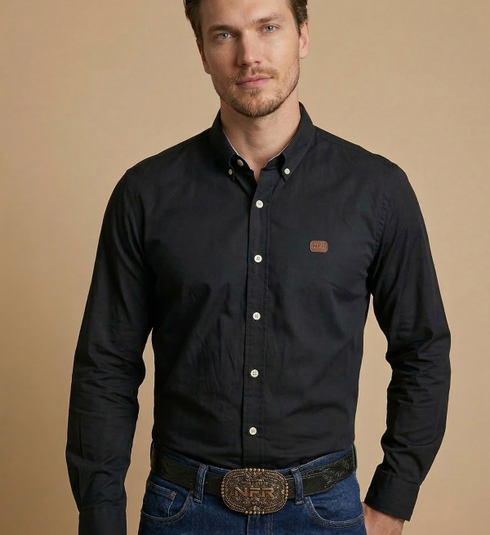 Camisa Masculina NFR Preta Slim