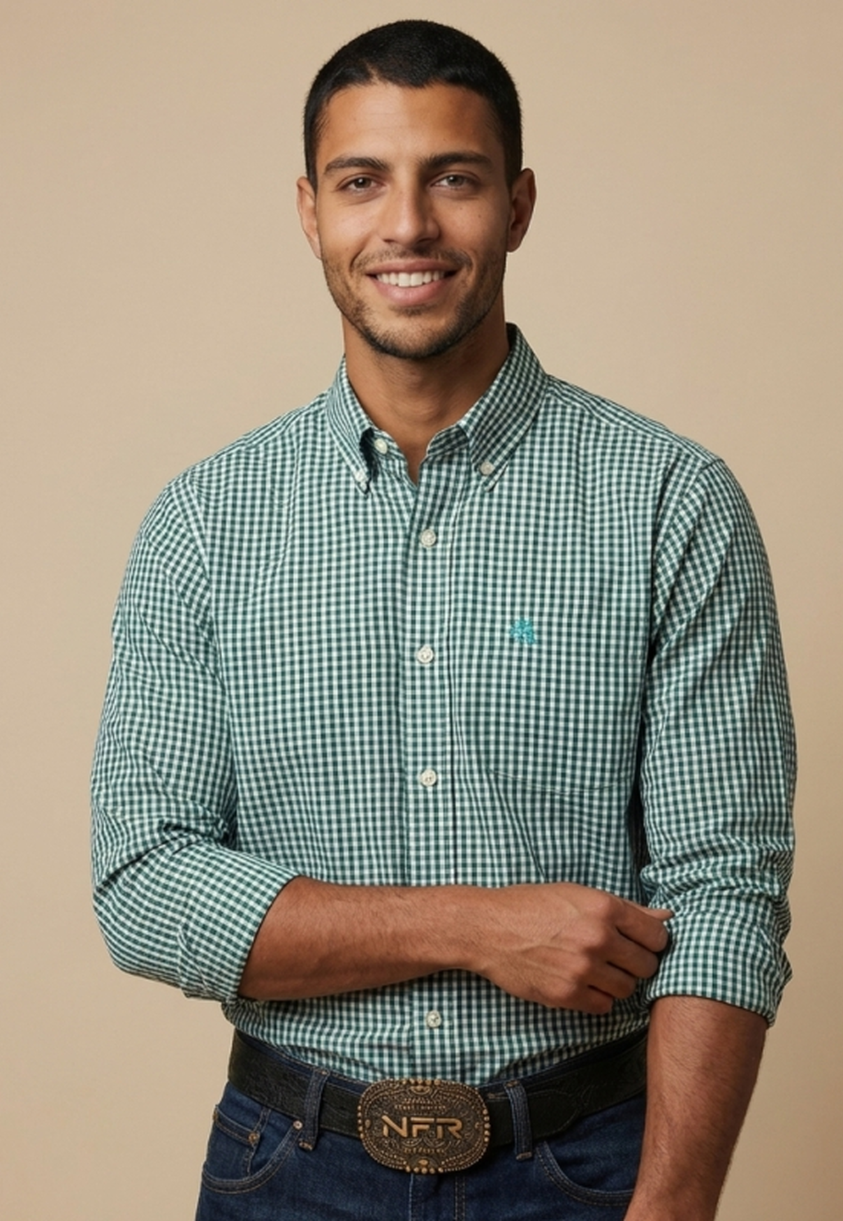 Camisa Masculina NFR Xadrez Verde