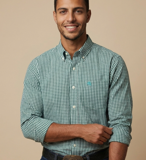 Camisa Masculina NFR Xadrez Verde