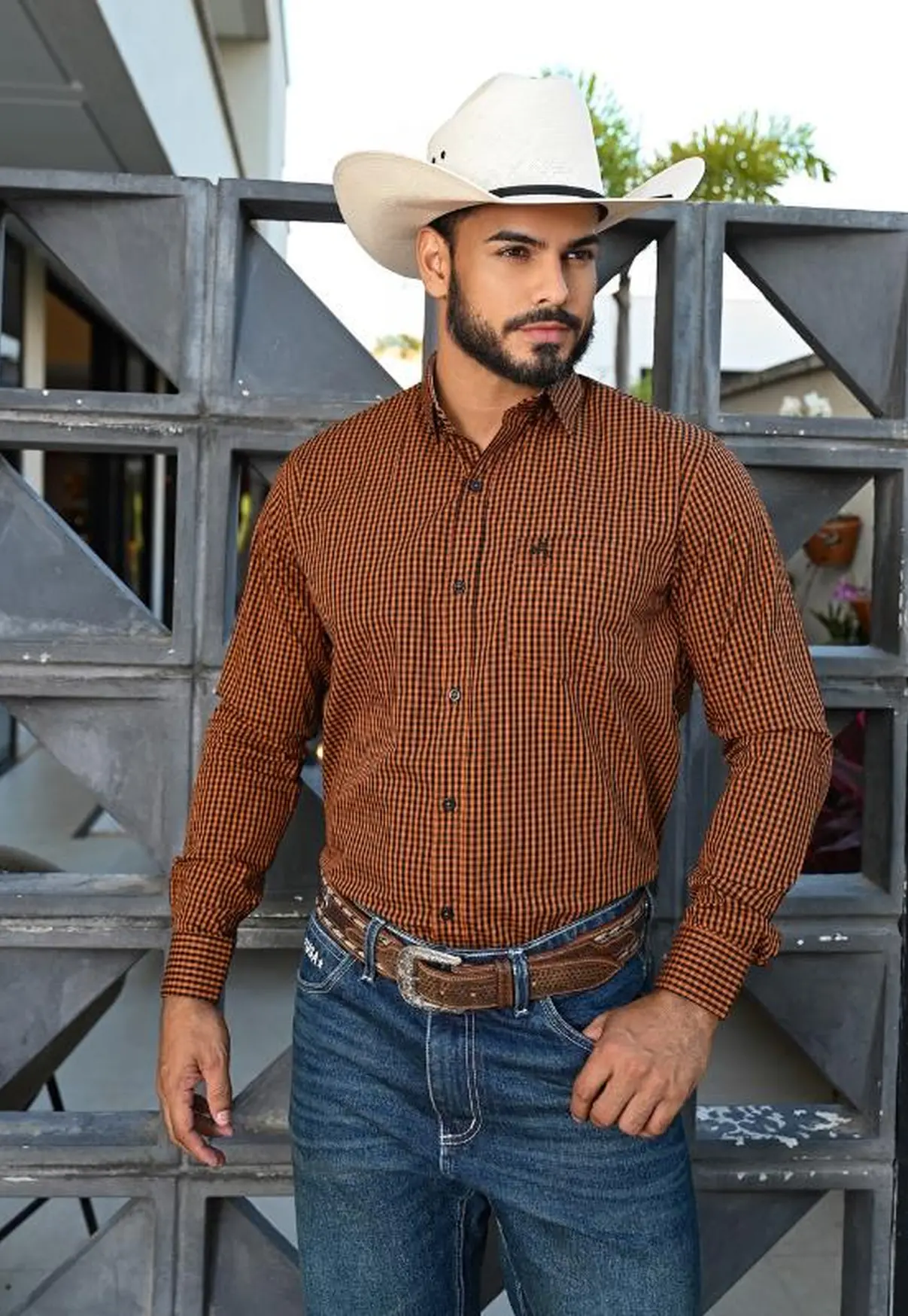 Camisa Masculina NFR Xadrez Ranch – Marrom