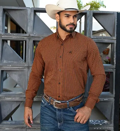 Camisa Masculina NFR Xadrez Ranch – Marrom