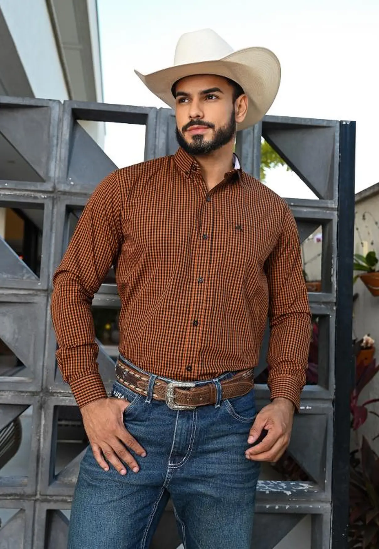 Camisa Masculina NFR Xadrez Ranch – Marrom