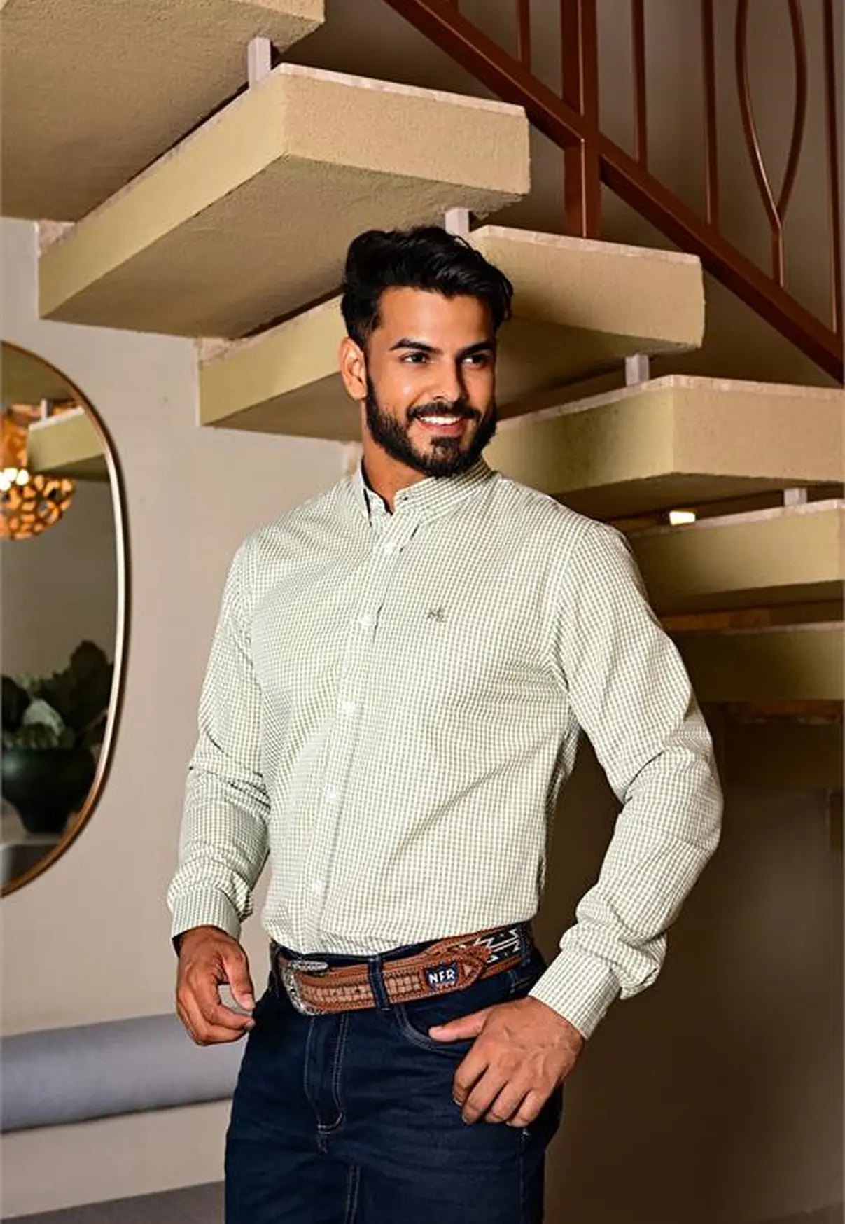 Camisa Masculina Xadrez Verde Claro