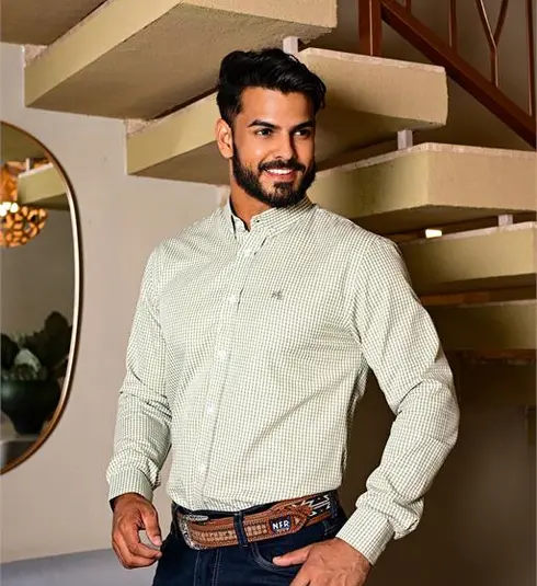 Camisa Masculina Xadrez Verde Claro