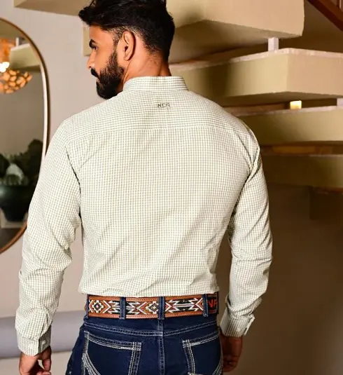 Camisa Masculina Xadrez Verde Claro