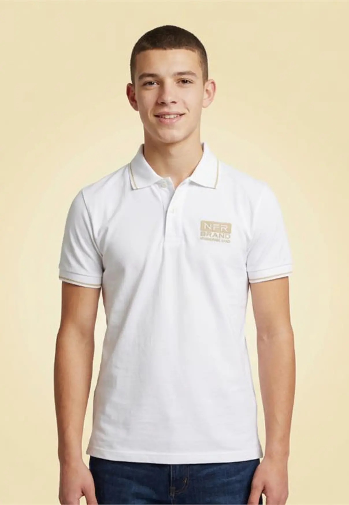 Polo Masculina NFR – Branco com Dourado