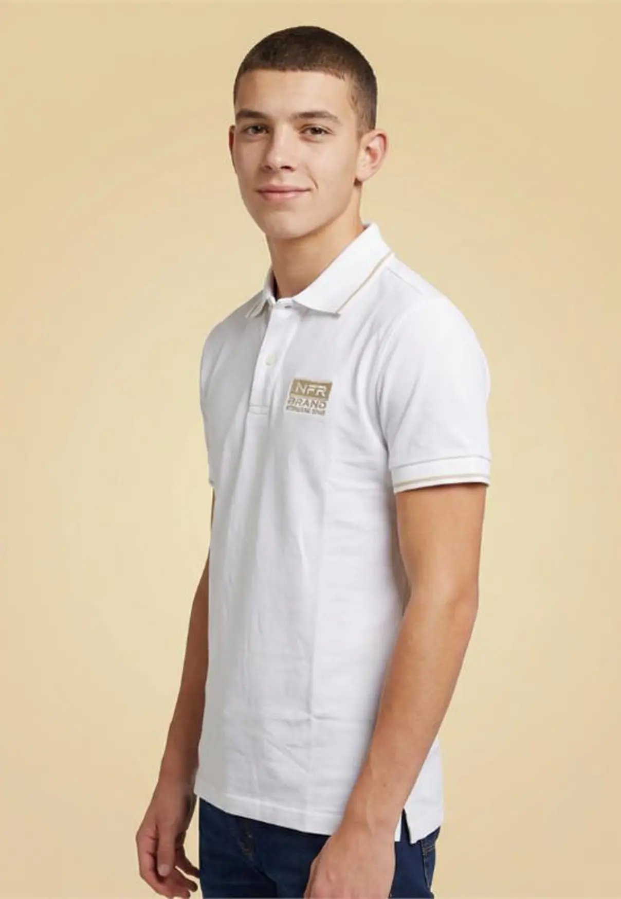Polo Masculina NFR – Branco com Dourado