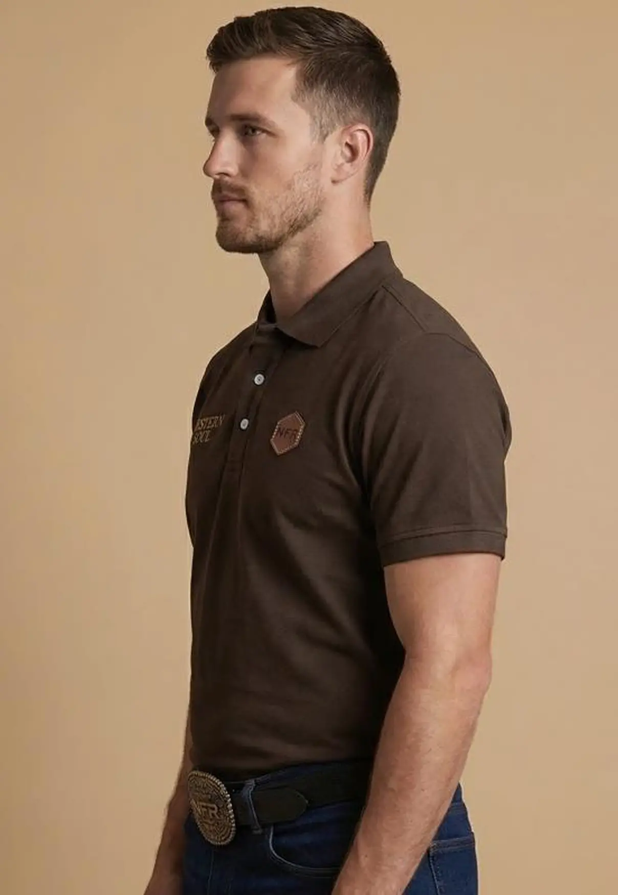 Polo Masculina NFR – Marrom Western
